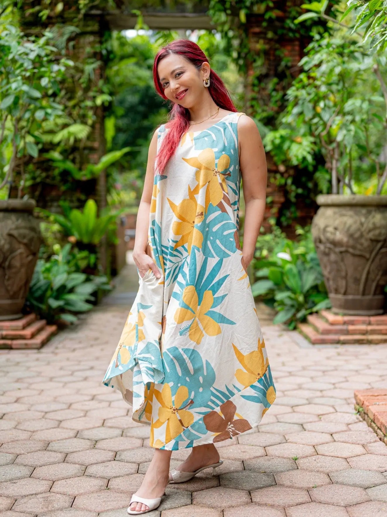 Valeria Beige Women's U Cut Dress in Flex Cotton Free Size Nimbu