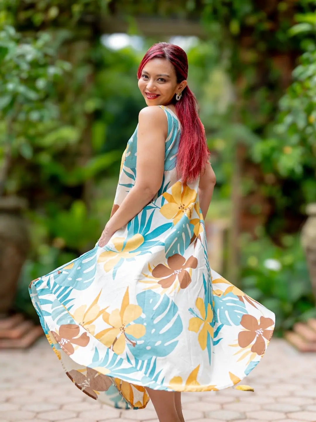 Valeria Beige Women's U Cut Dress in Flex Cotton Free Size Nimbu