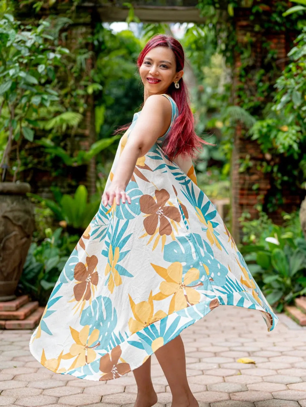 Valeria Beige Women's U Cut Dress in Flex Cotton Free Size Nimbu