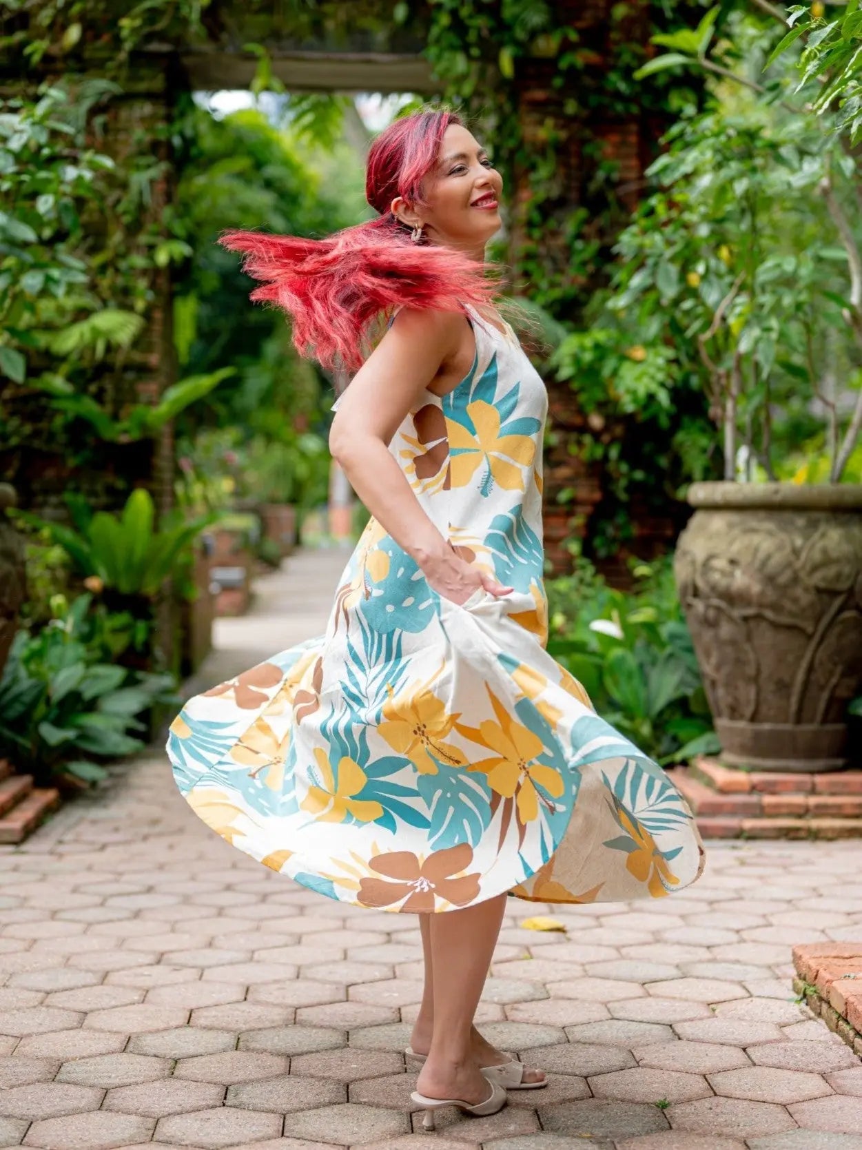 Valeria Beige Women's U Cut Dress in Flex Cotton Free Size Nimbu