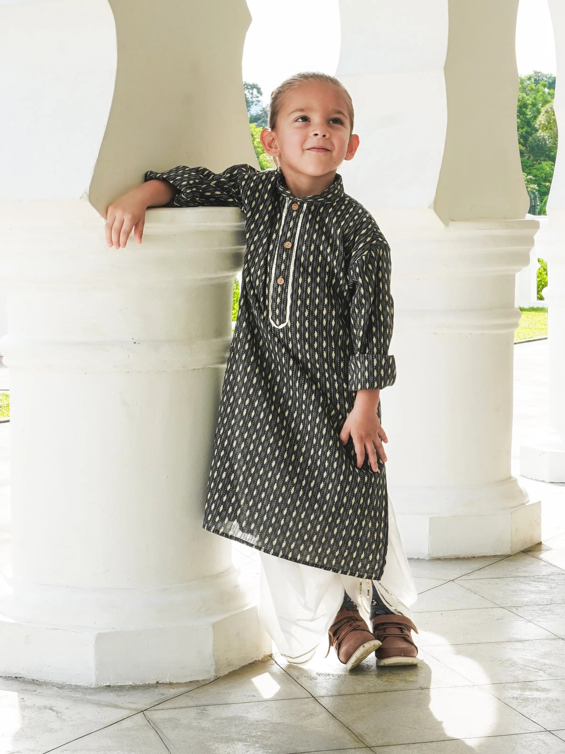 Noor Boys Katha Blue Cotton Kurta Dhoti 1