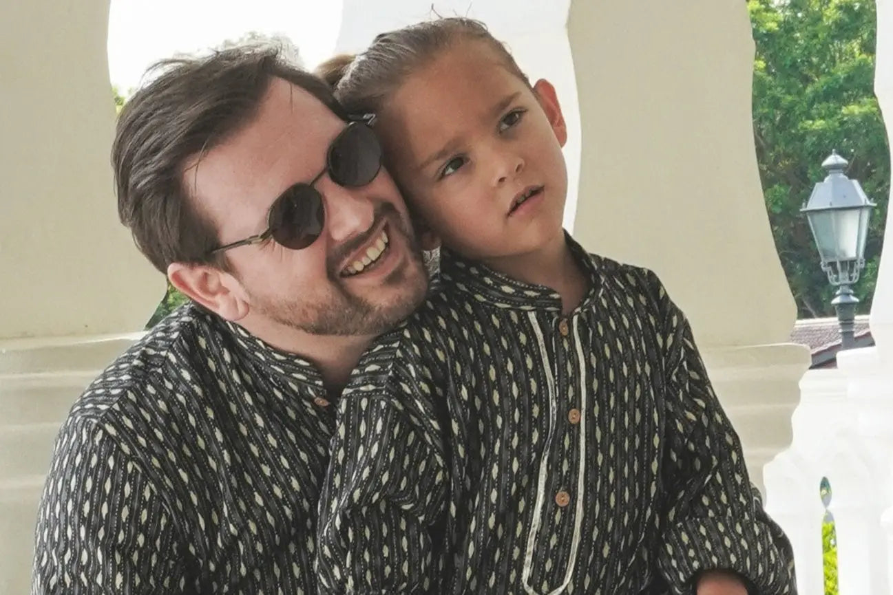 Noor Mens Katha Blue Cotton Kurta Pajama 4