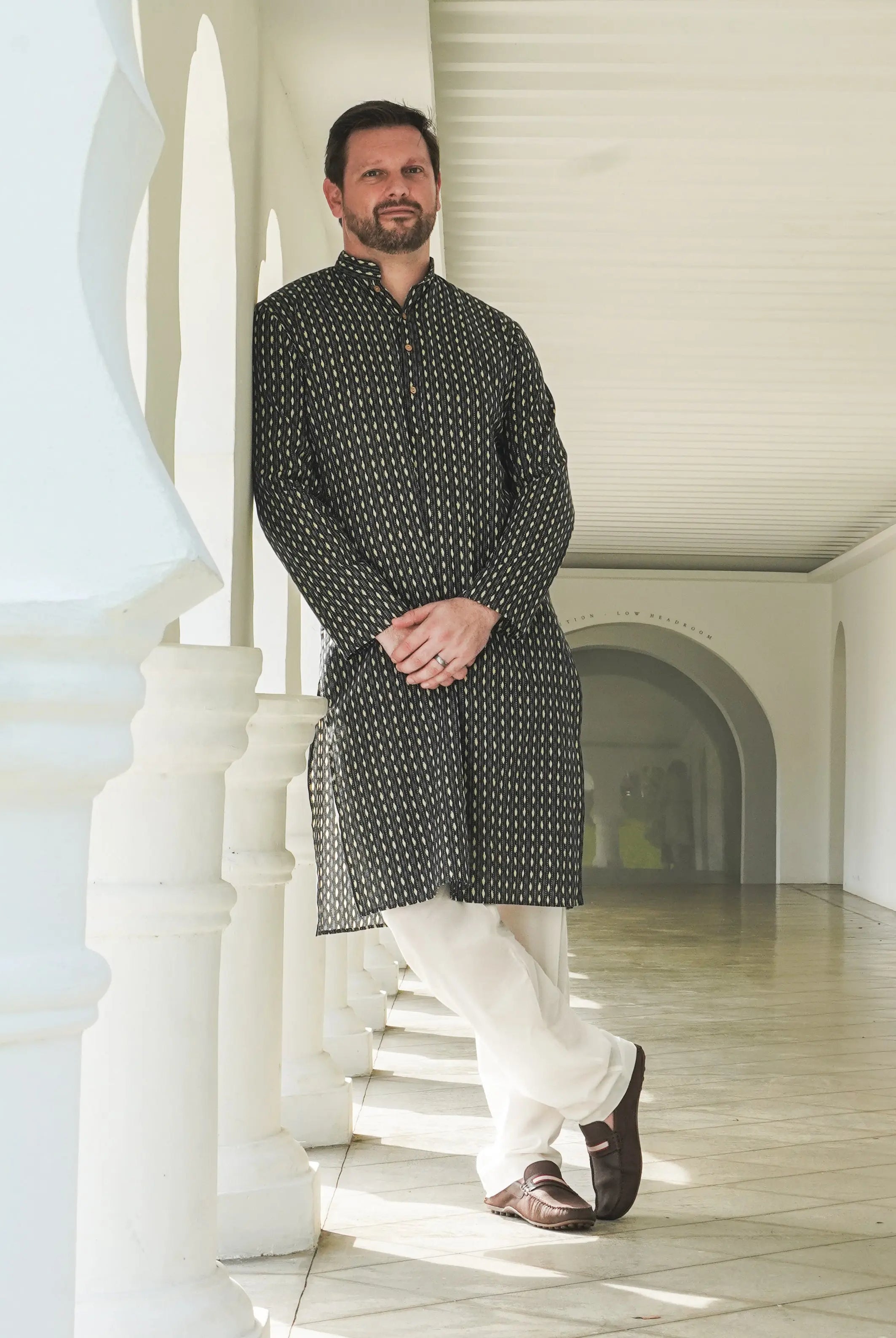 Noor Mens Katha Blue Cotton Kurta Pajama 2