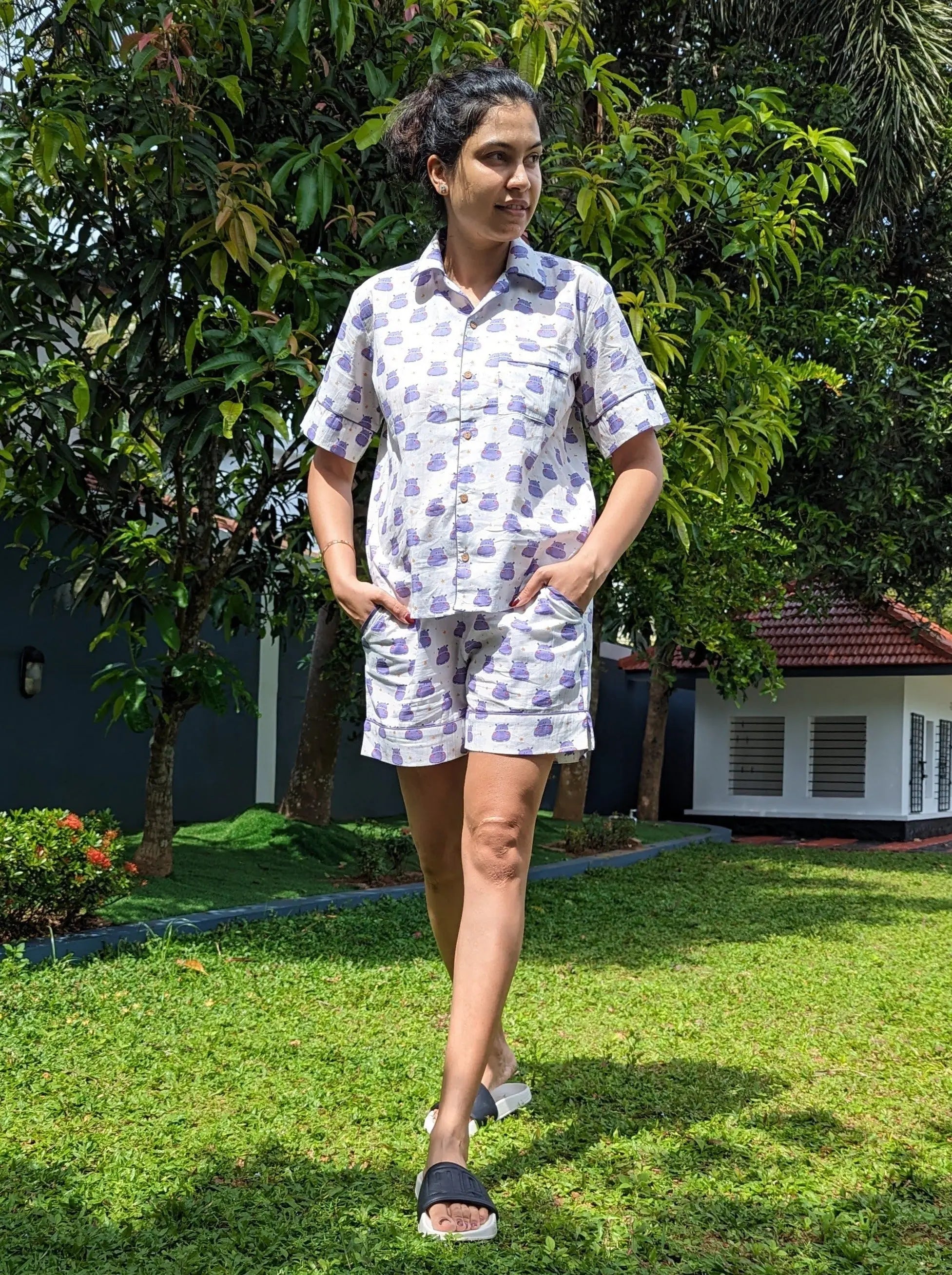 Happy Hippo Cotton Lounge Wear set for Adults Nimbu Kids