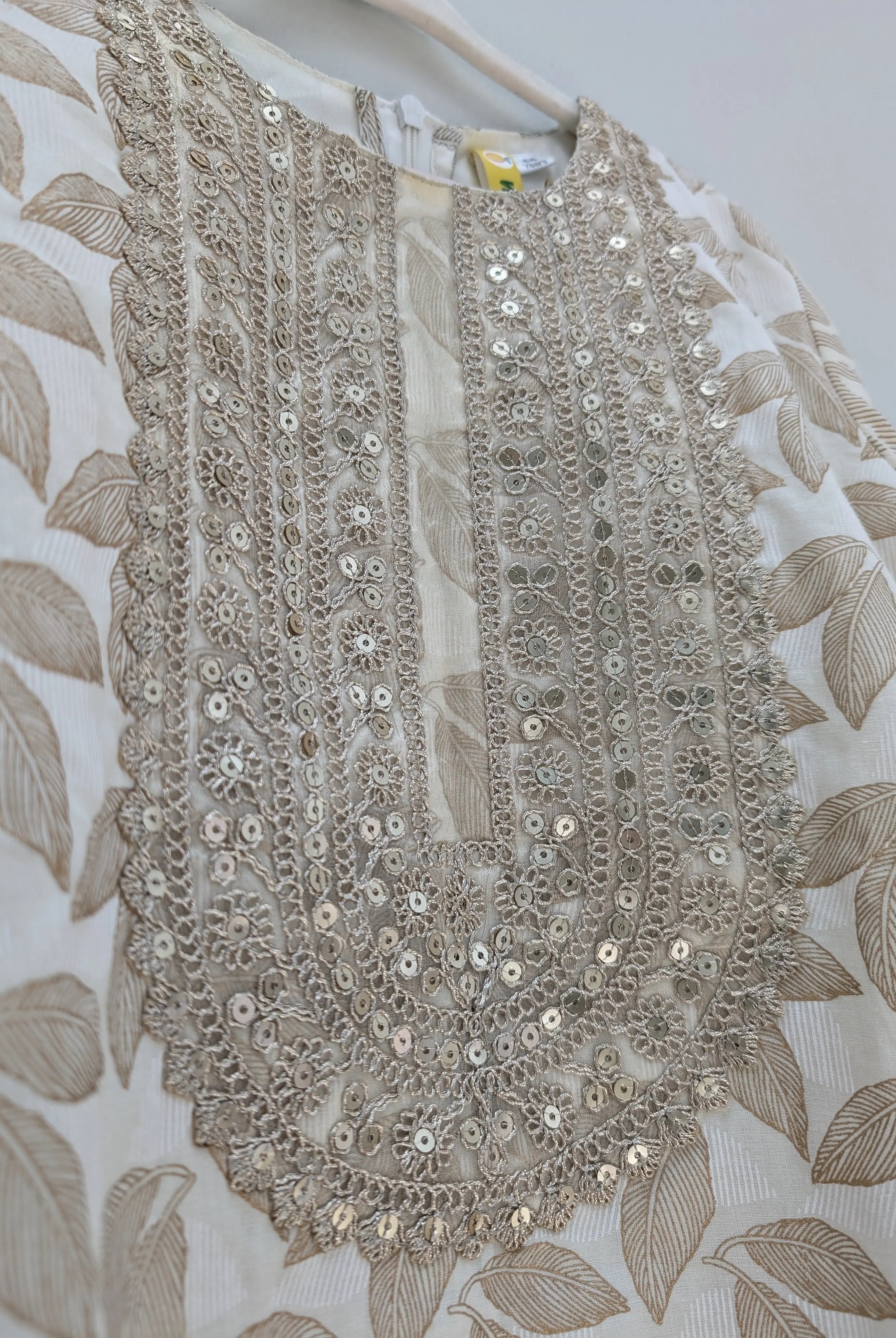 Zoya Girls White & Gold Kurta Salwar in Cotton Nimbu