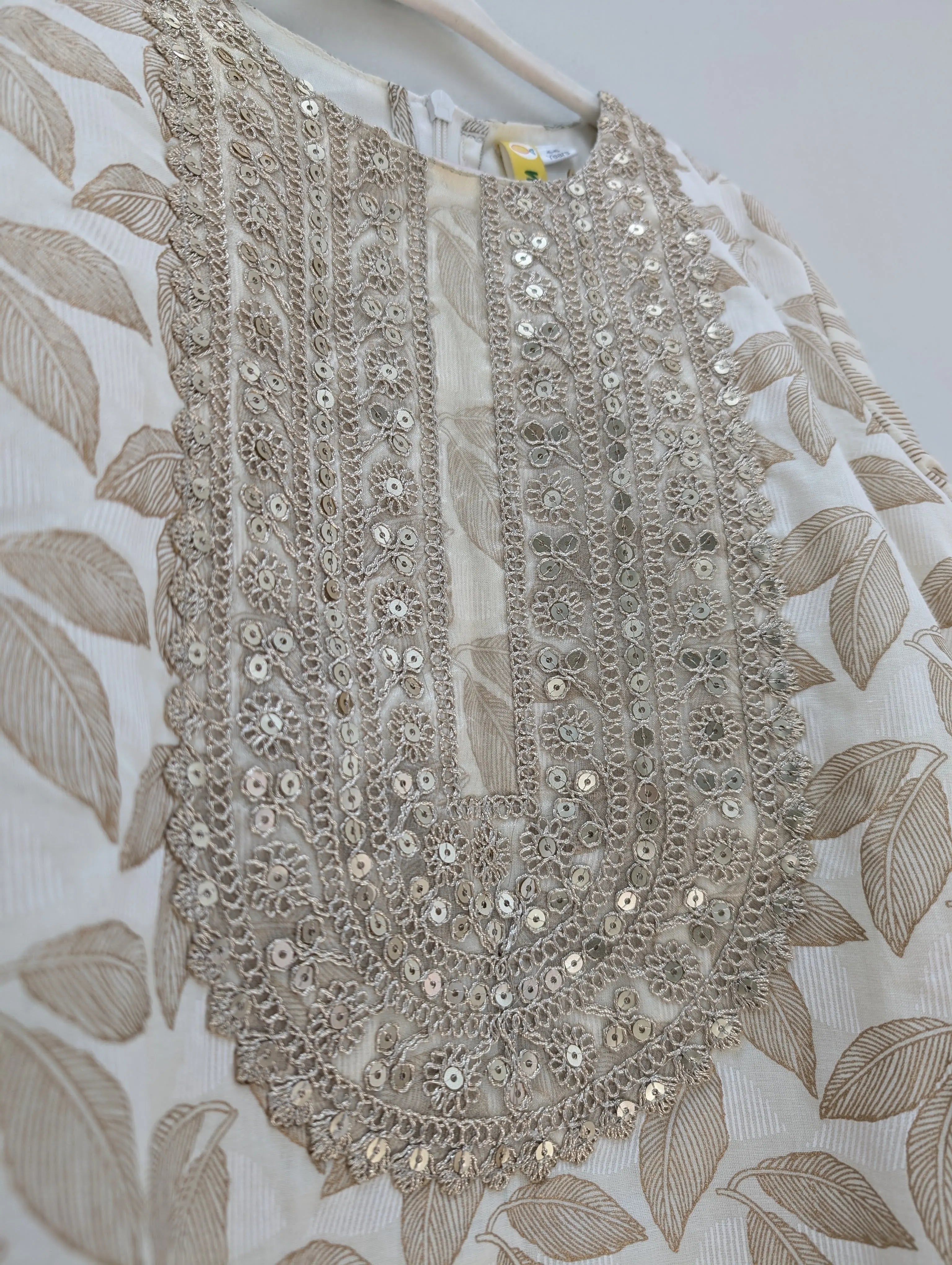 Zoya Girls White & Gold Kurta Salwar in Cotton Nimbu