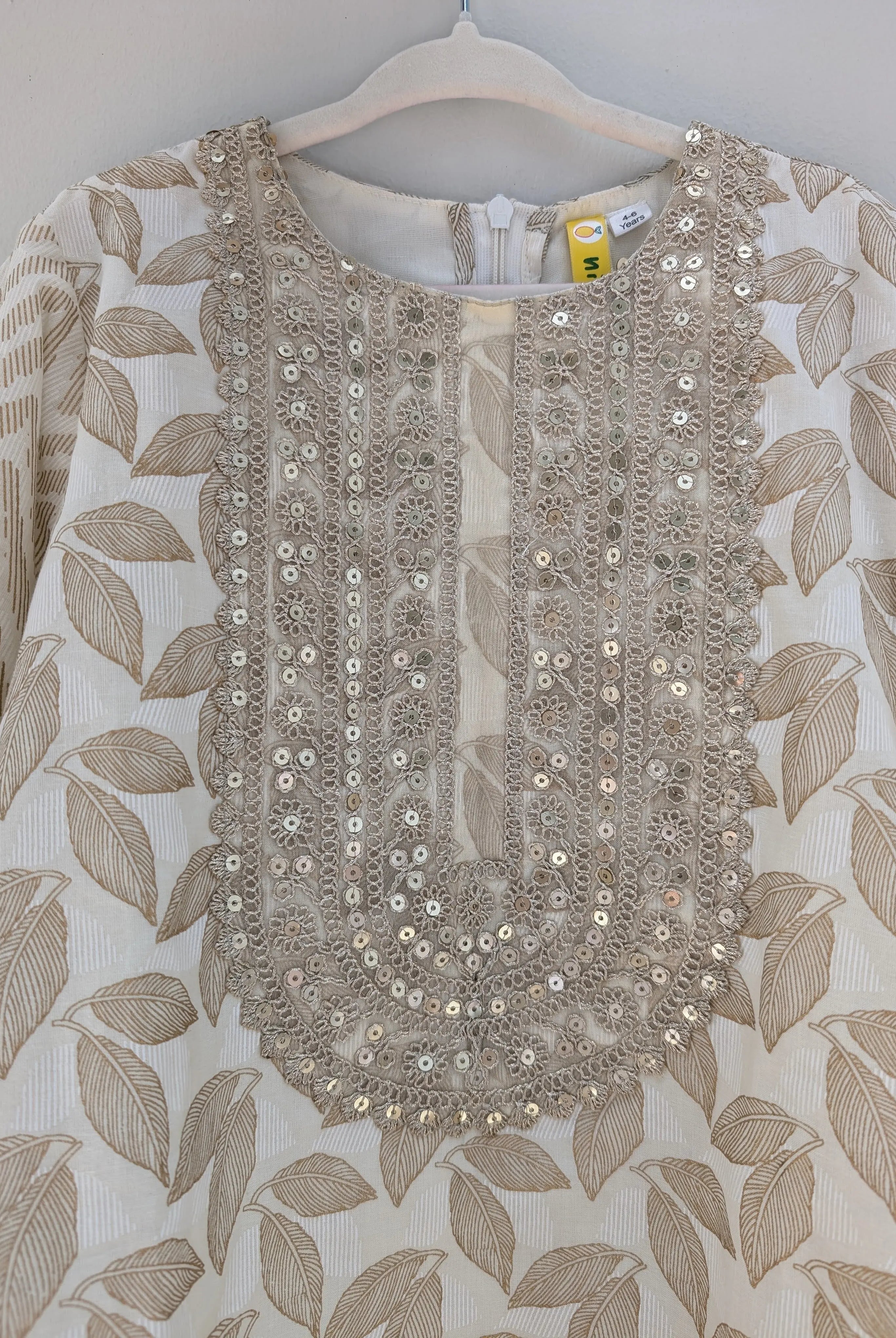 Zoya Girls White & Gold Kurta Salwar in Cotton Nimbu