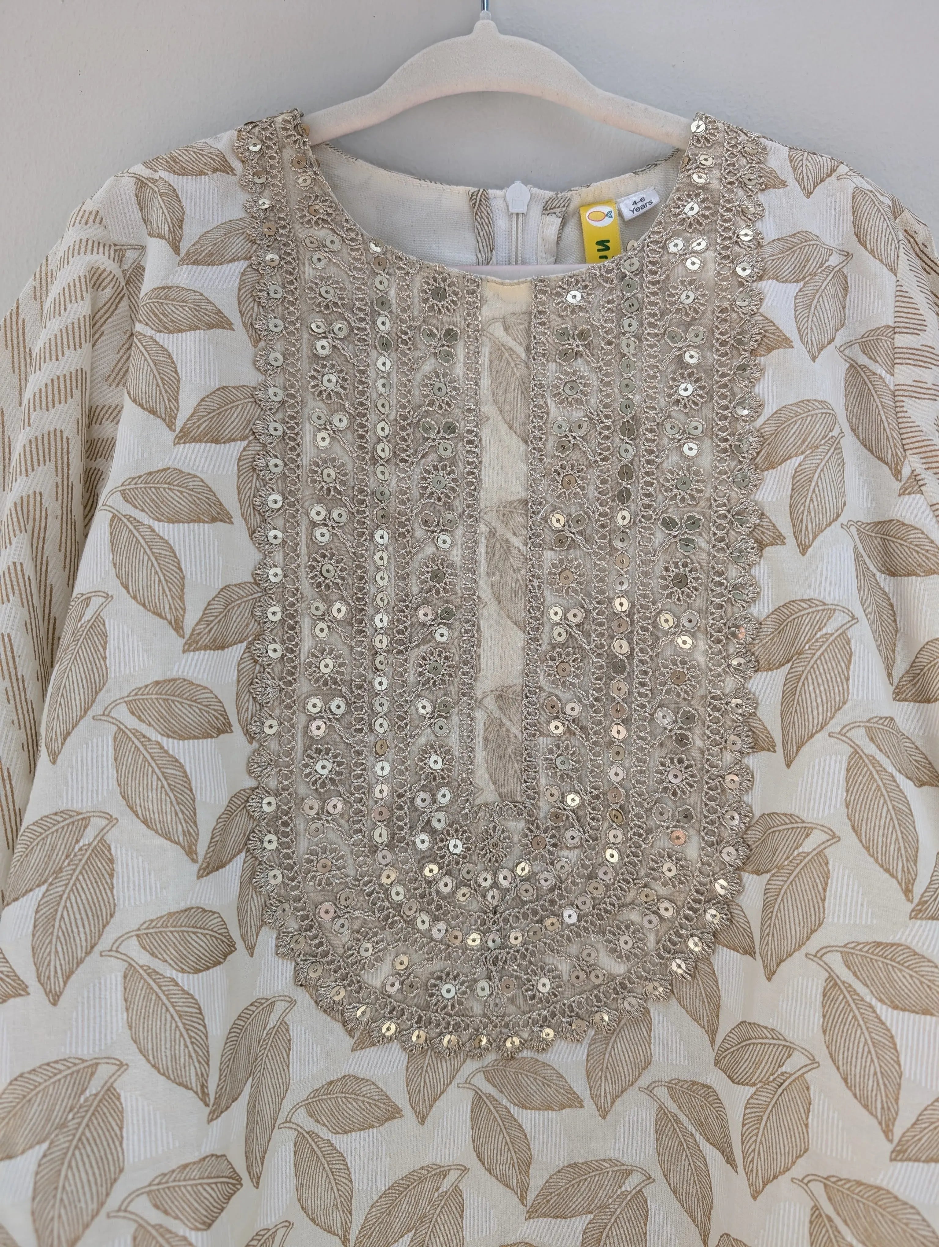 Zoya Girls White & Gold Kurta Salwar in Cotton Nimbu