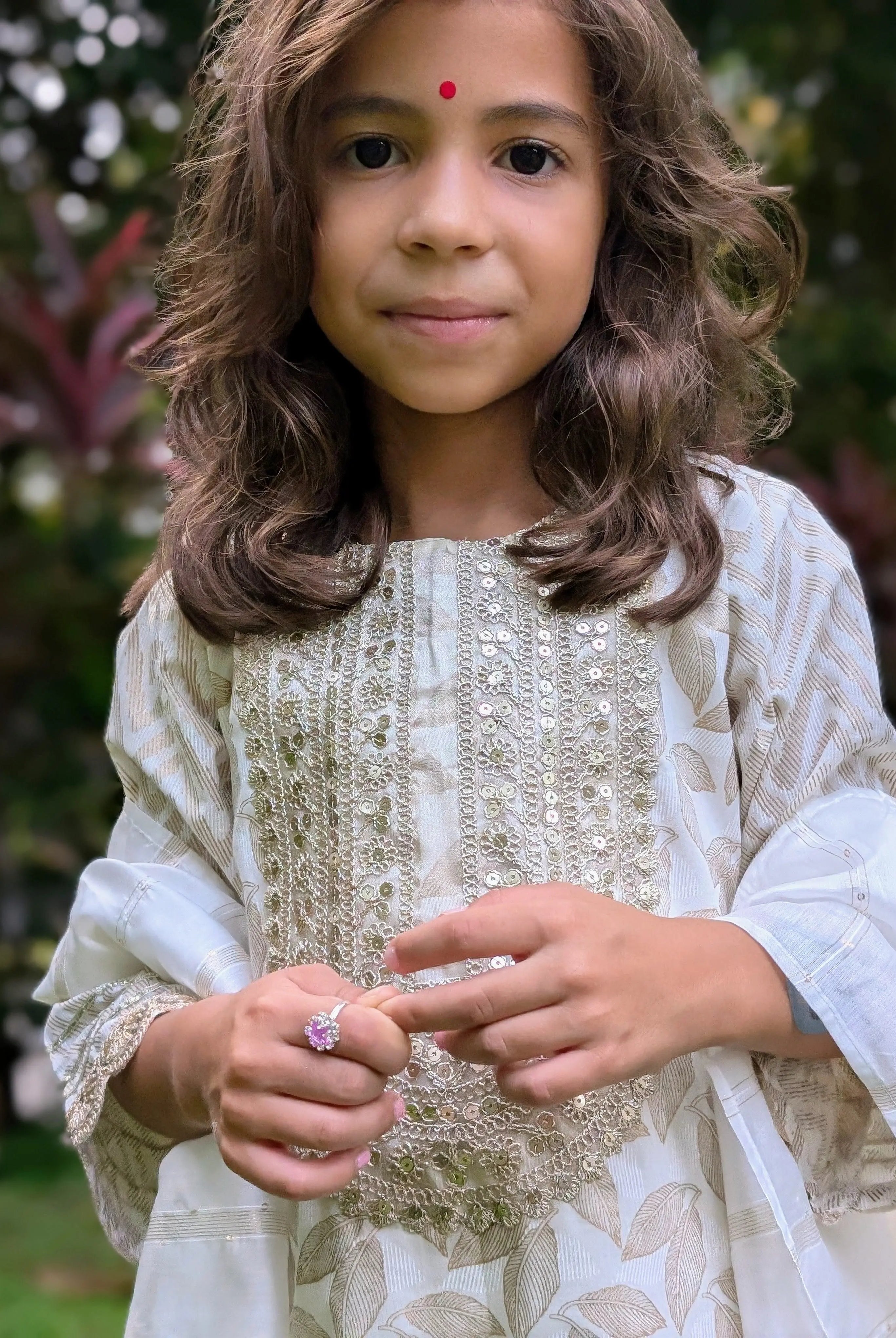 Zoya Girls White & Gold Kurta Salwar in Cotton Nimbu