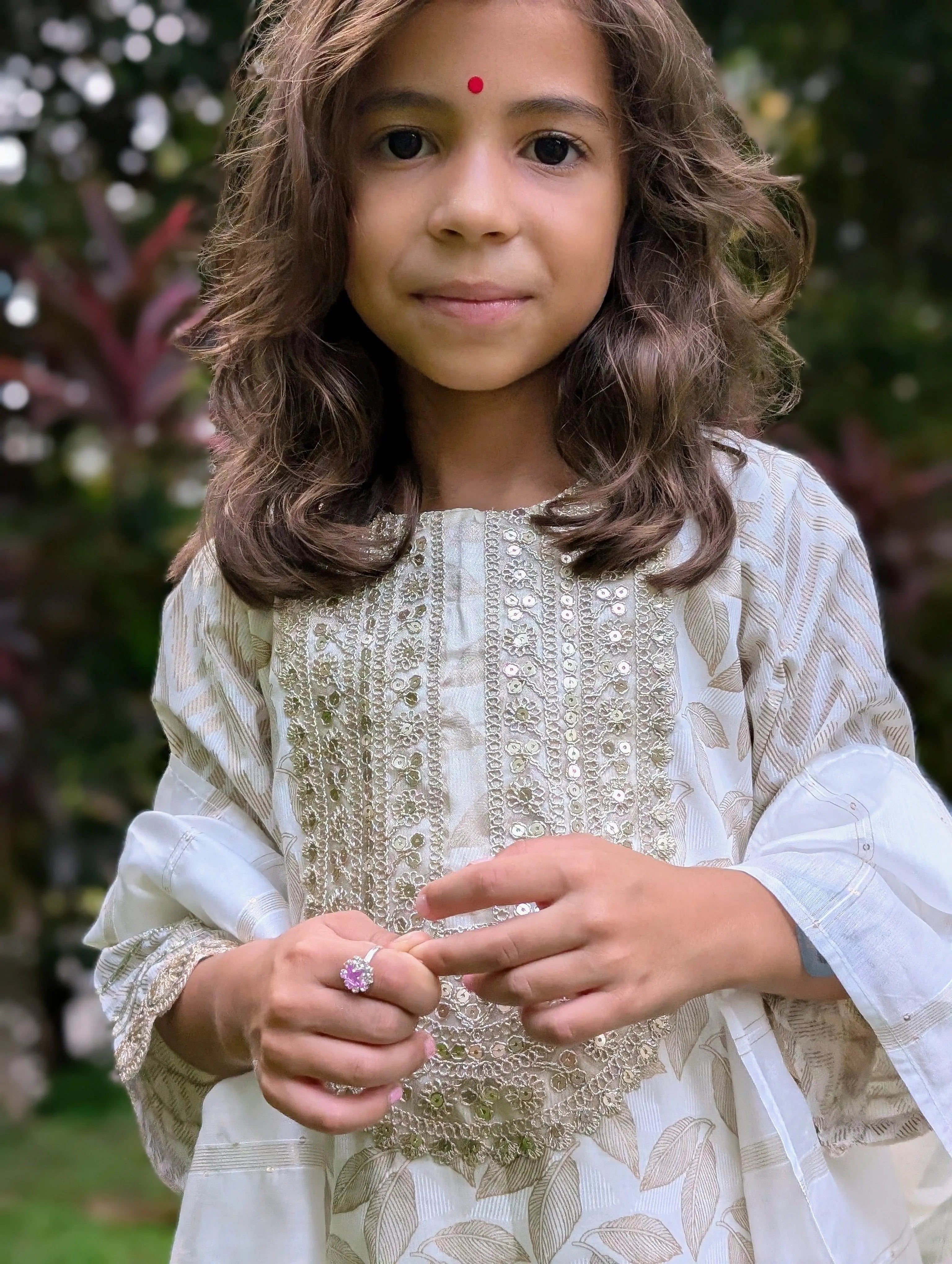 Zoya Girls White & Gold Kurta Salwar in Cotton Nimbu