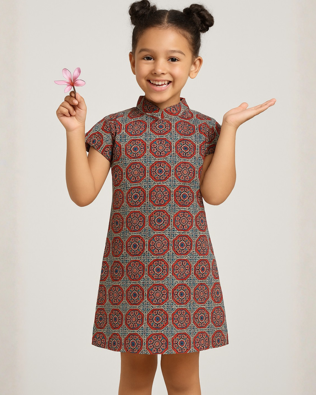 Phoenix Blue Girls Cheongsam Dress in Cotton - Nimbu