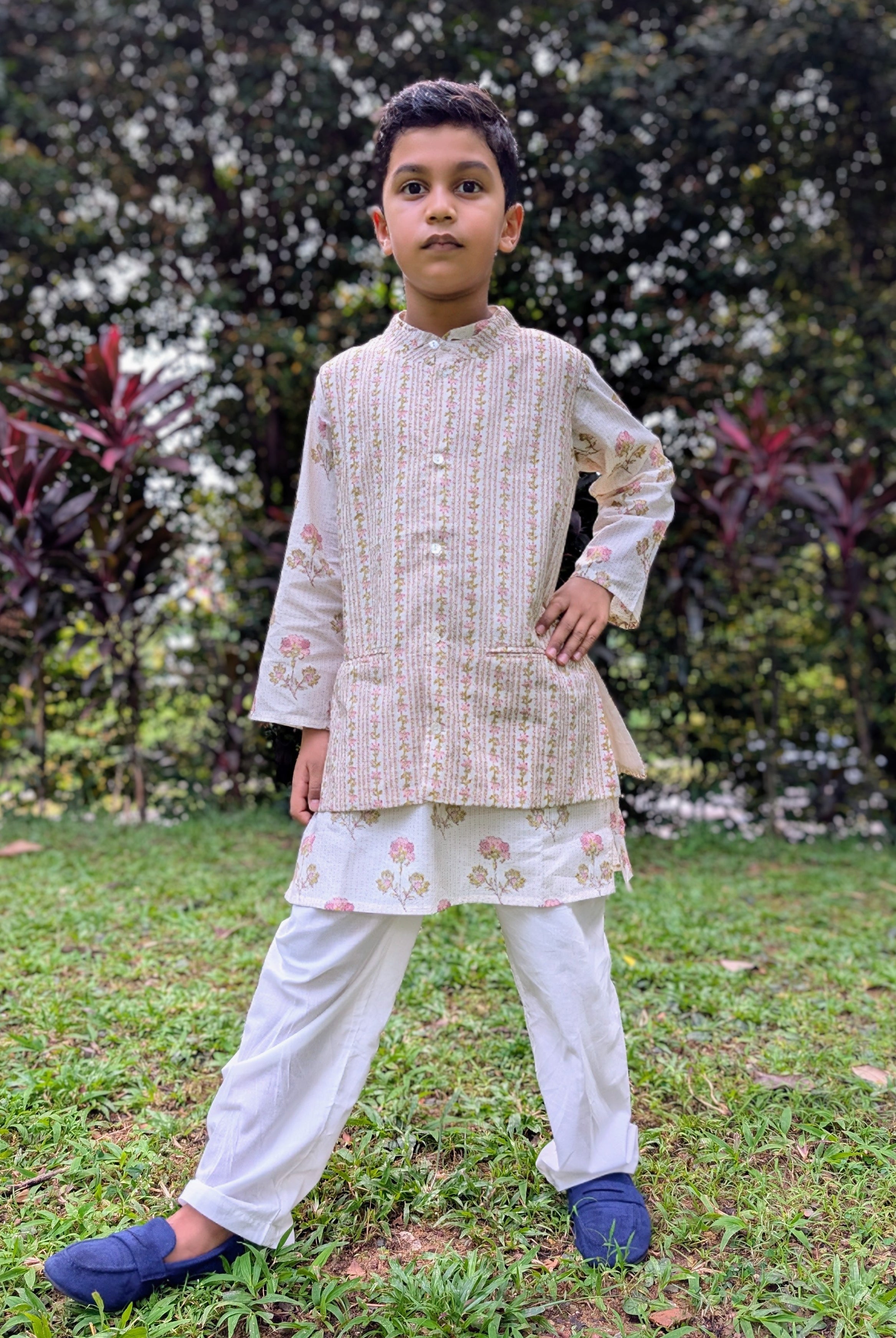 Pink Bloom Kurta Pajama Jacket Set