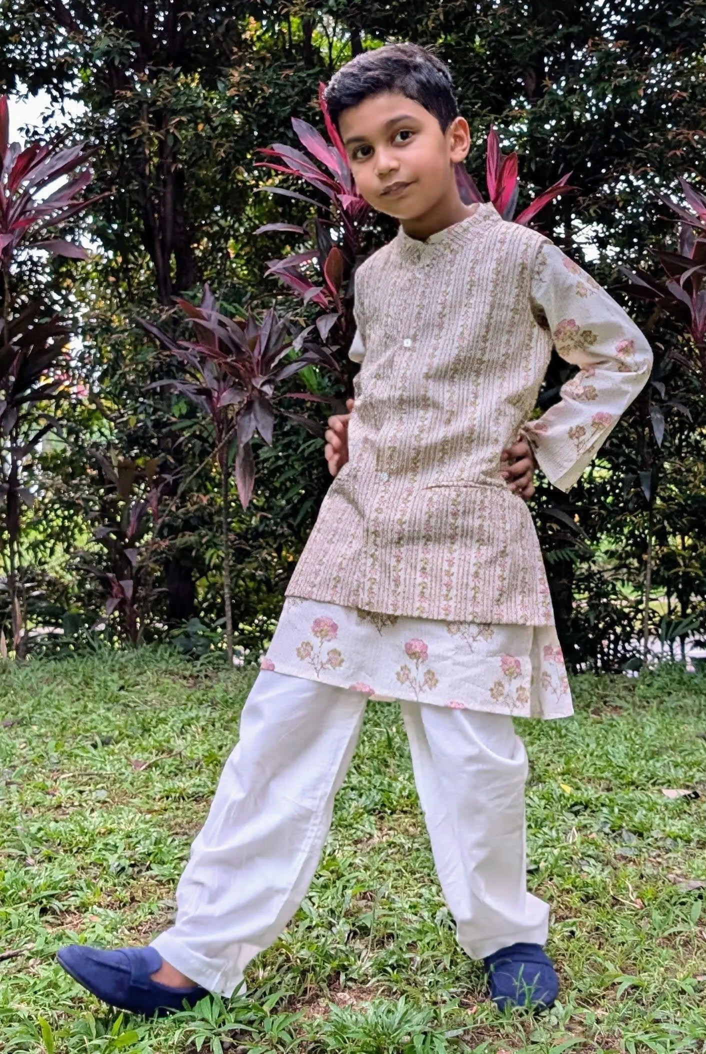Pink Bloom Kurta Pajama Jacket Set