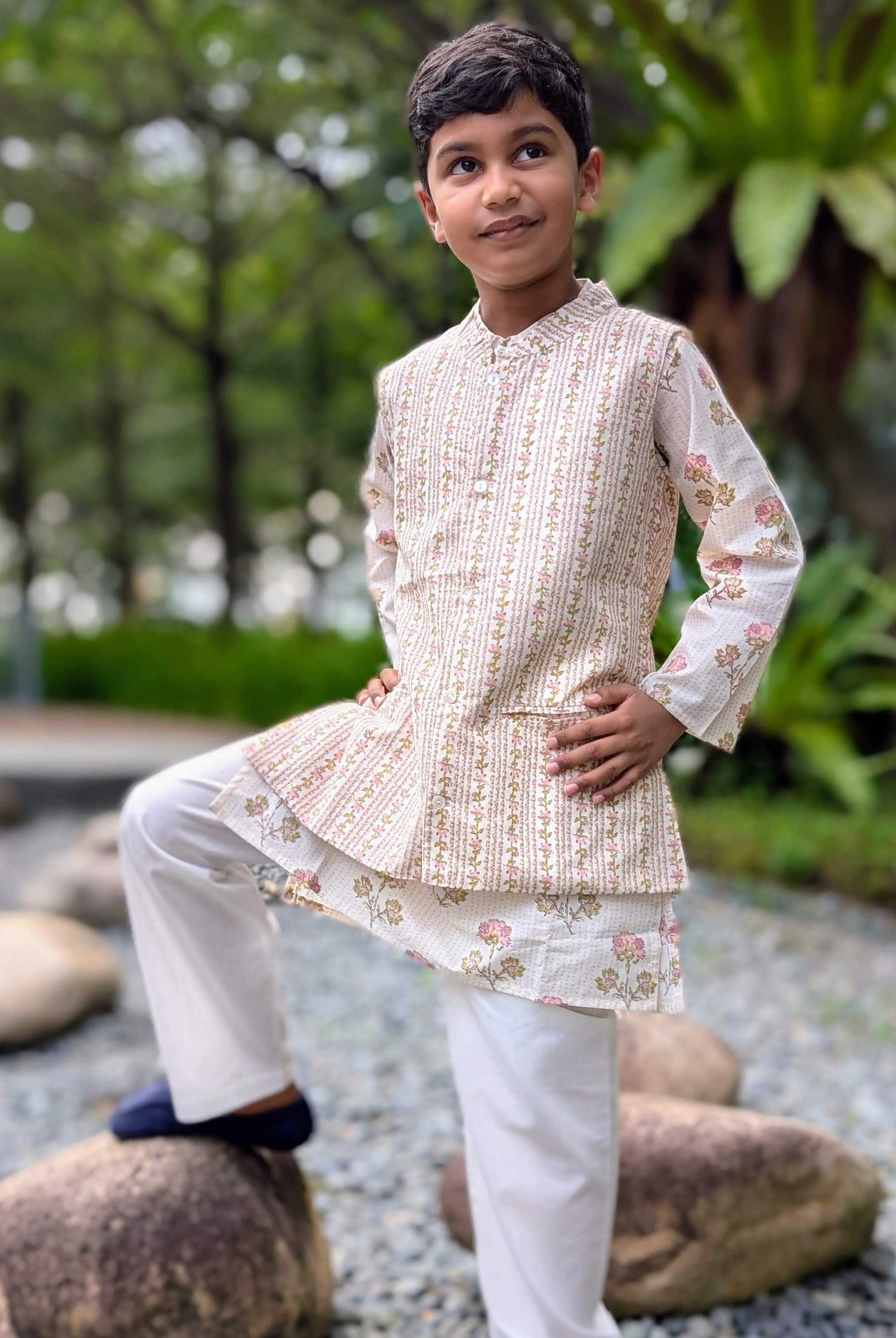 Pink Bloom Kurta Pajama Jacket Set