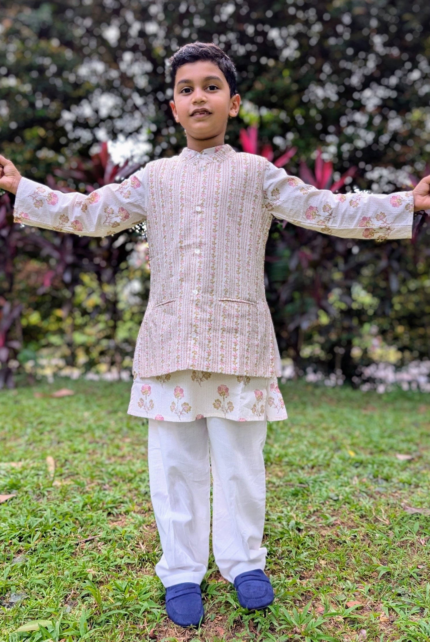 Pink Bloom Kurta Pajama Jacket Set