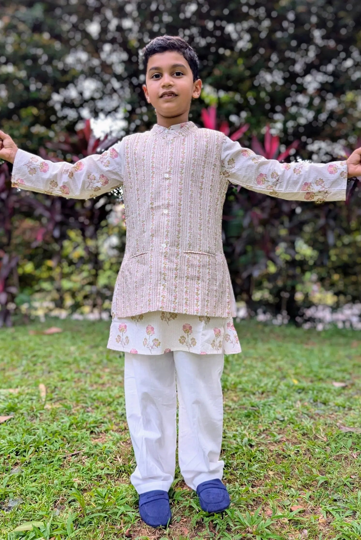 Pink Bloom Kurta Pajama Jacket Set
