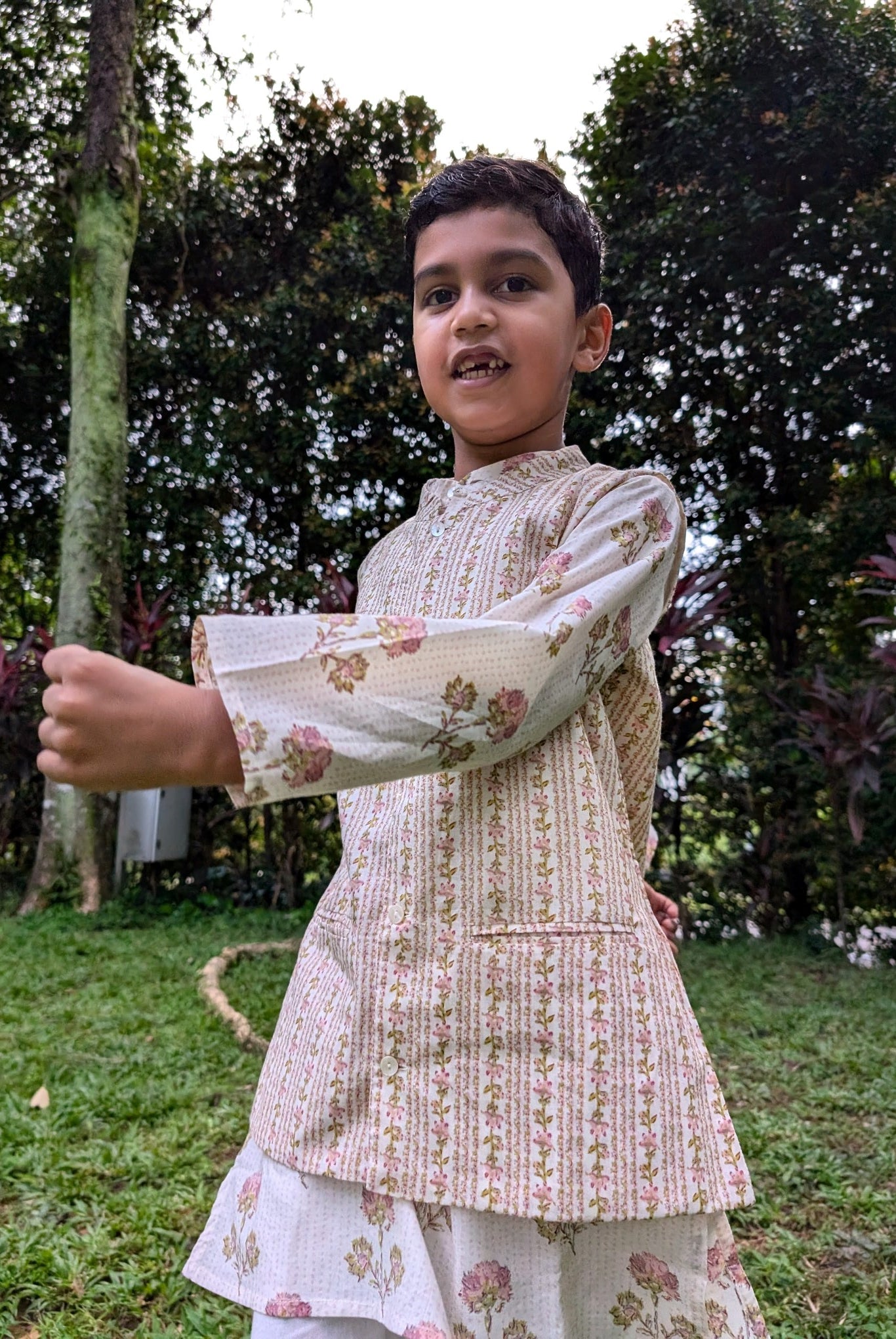 Pink Bloom Kurta Pajama Jacket Set