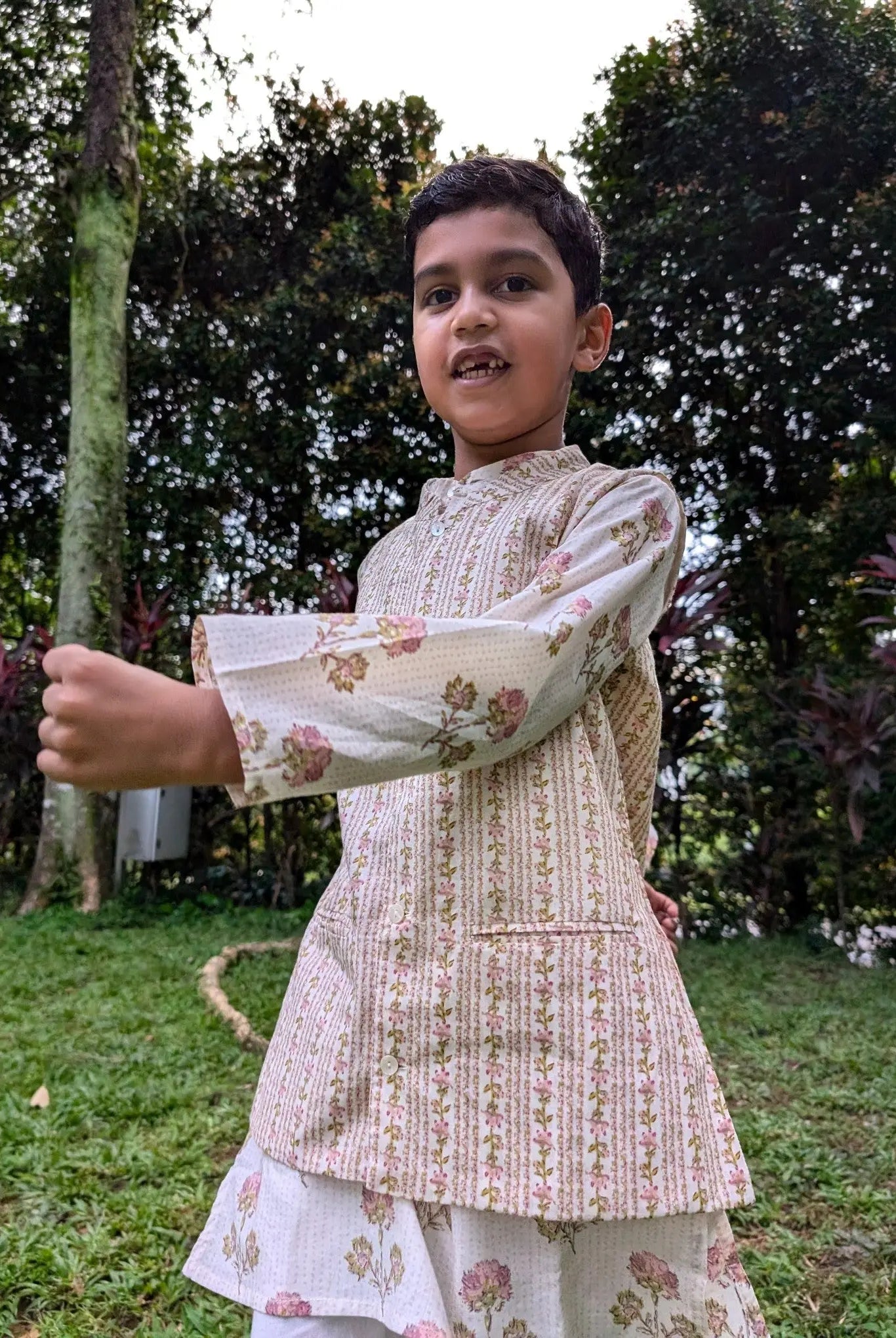 Pink Bloom Kurta Pajama Jacket Set