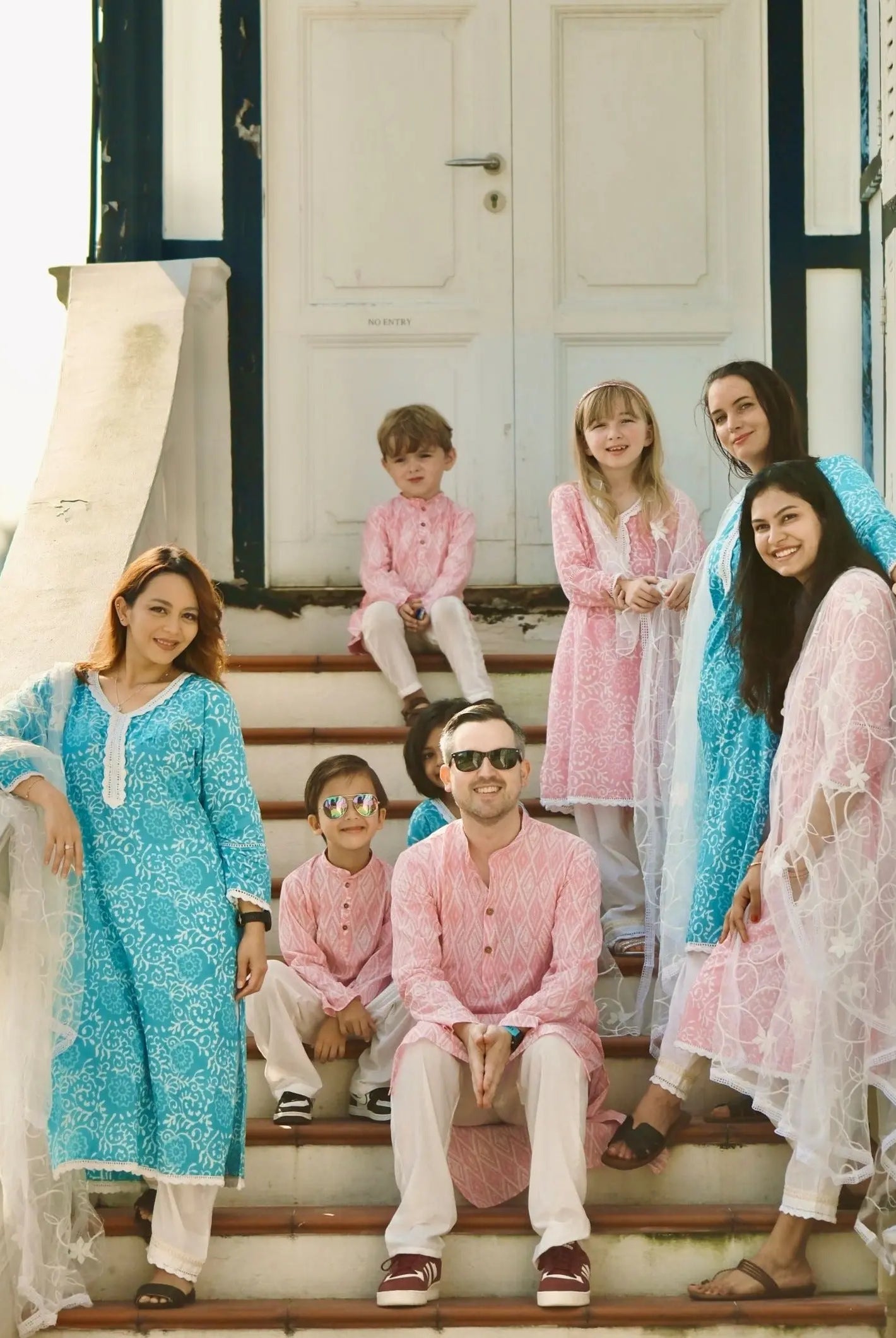 'Meher' Girls Pink Kurti, Pants with Lace Work and Embroidered White Net Scarf Set Nimbu