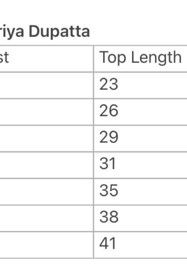 Princess Pink Anarkali Size Chart