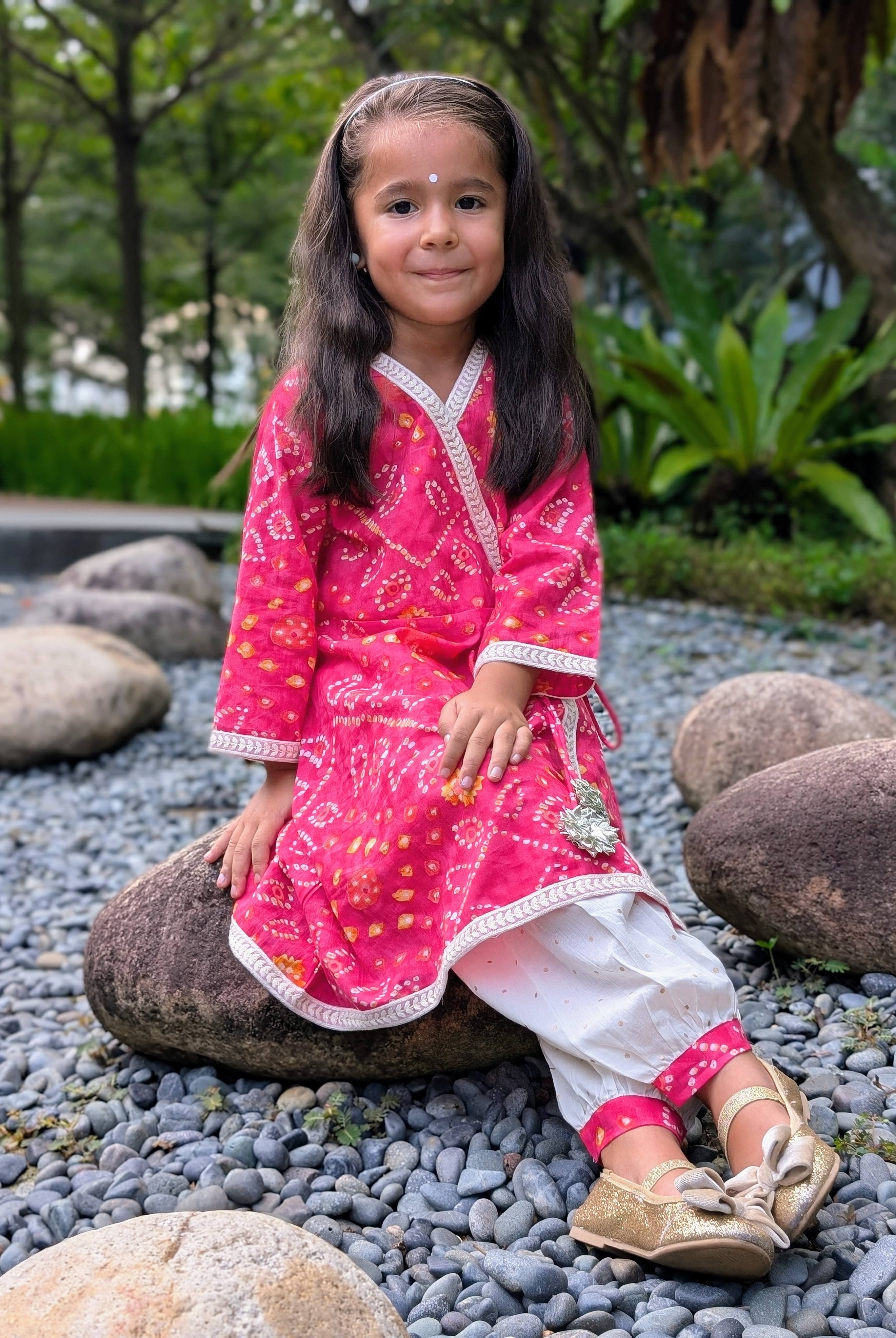 Radha Pink Bandhani Angarkha