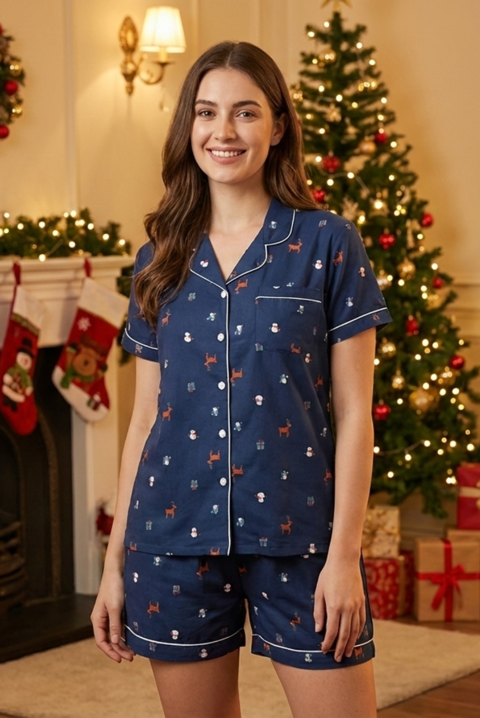 Reindeer Blue Adult Unisex PJs in Cotton Nimbu
