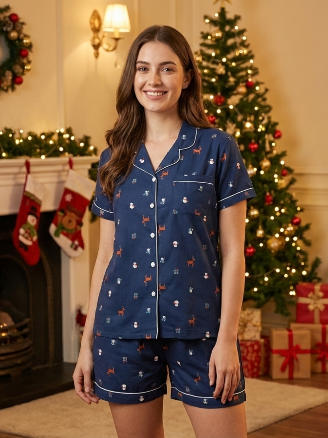 Reindeer Blue Adult Unisex PJs in Cotton Nimbu