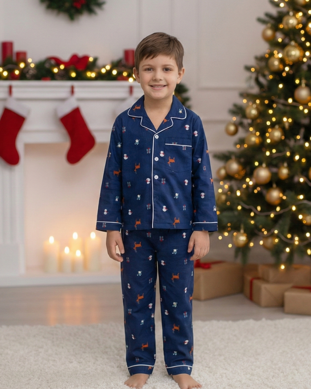 Reindeer Blue Kids Unisex PJs in Cotton Nimbu