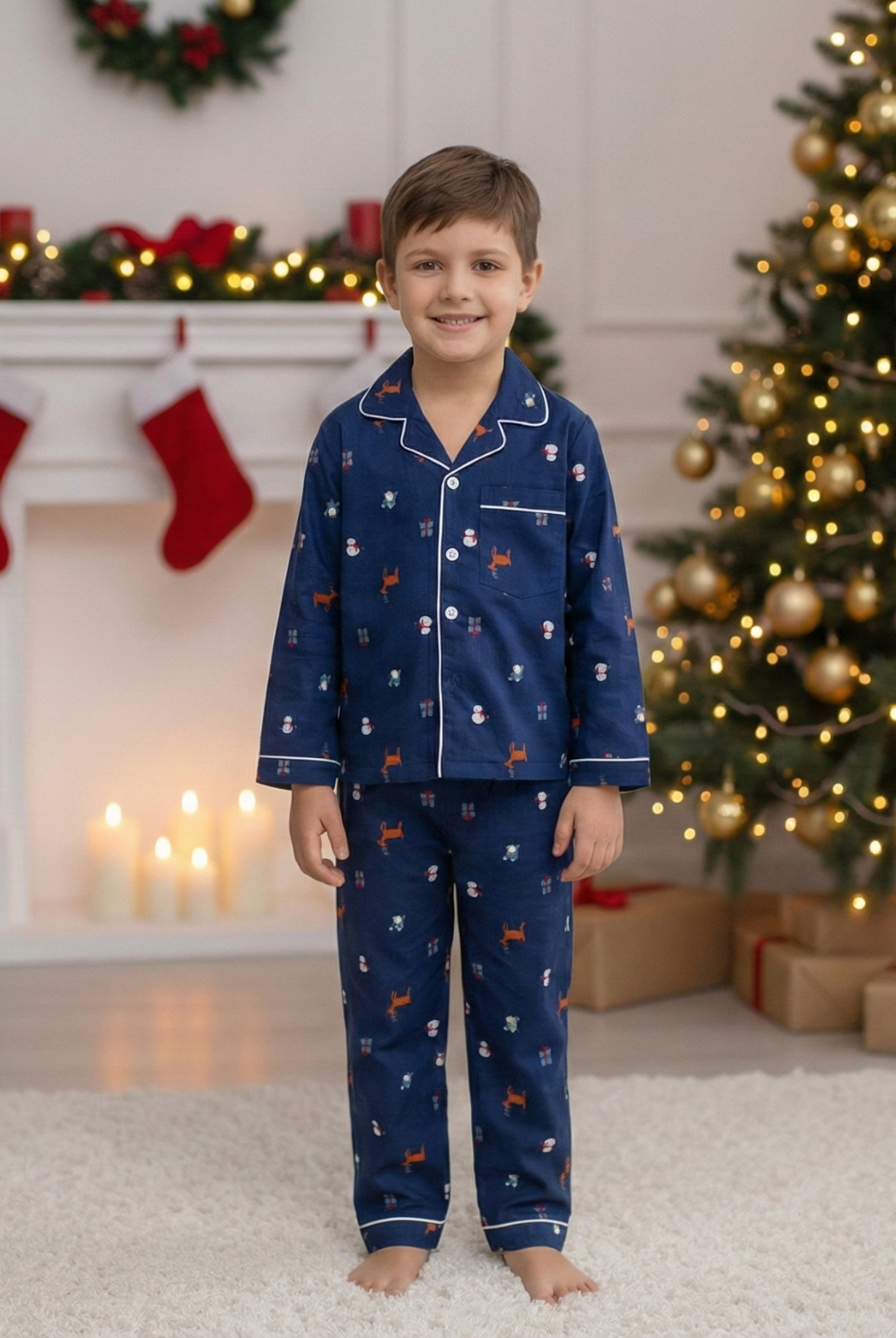 Reindeer Blue Kids Unisex PJs in Cotton Nimbu