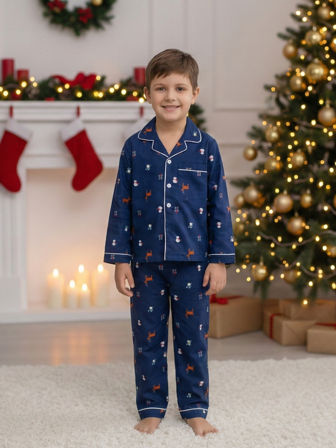 Reindeer Blue Kids Unisex PJs in Cotton Nimbu