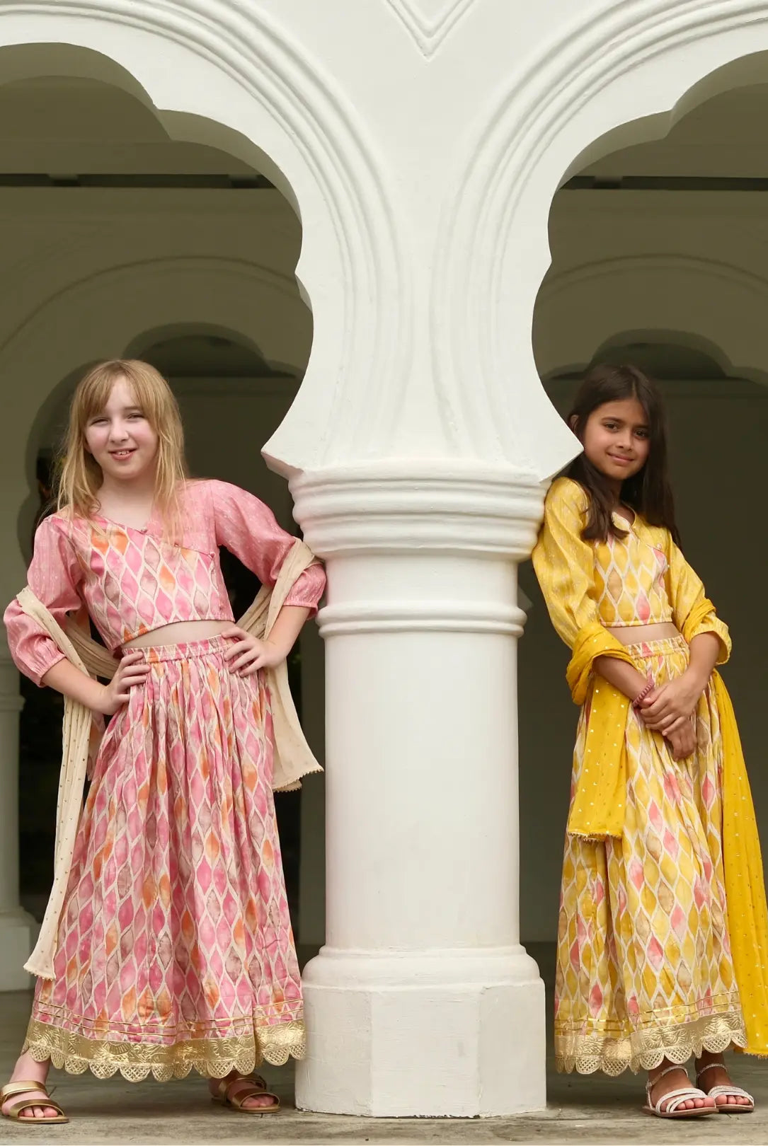 Rooh Mustard Girls Lehenga Choli Set with Dupatta in Muslin Cotton Nimbu