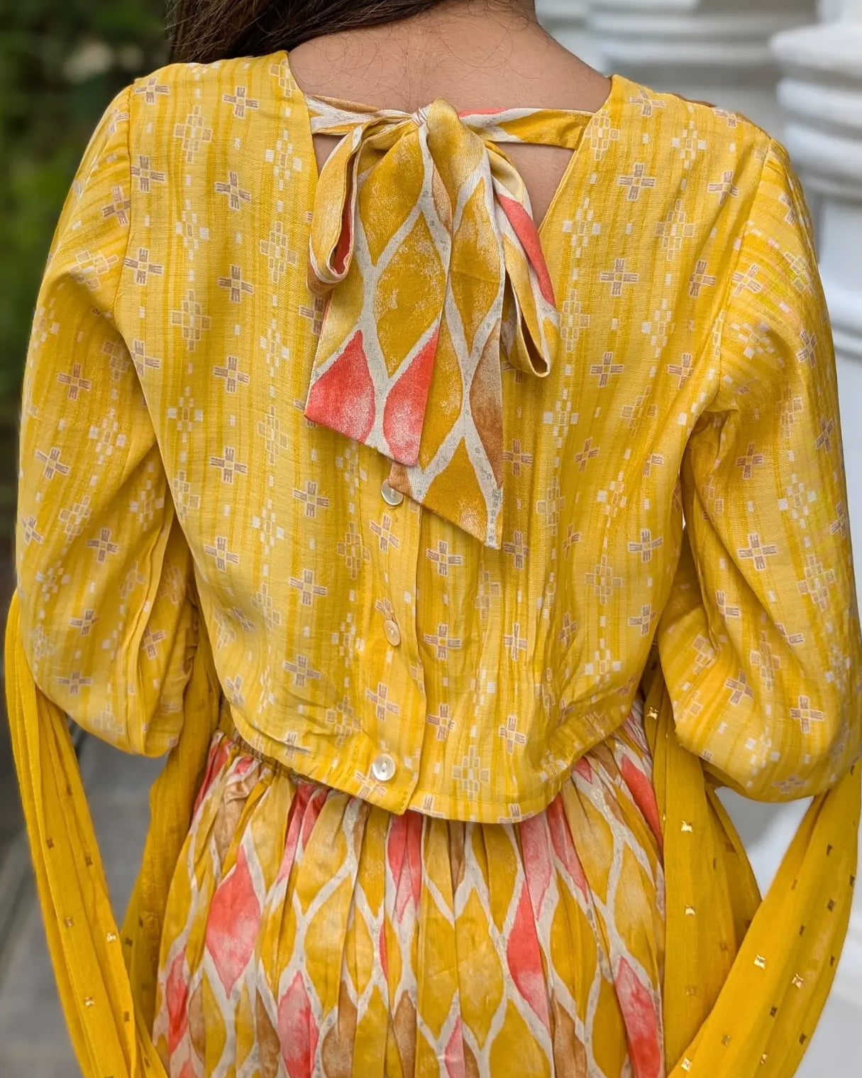 Rooh Mustard Girls Lehenga Choli Set with Dupatta in Muslin Cotton Nimbu