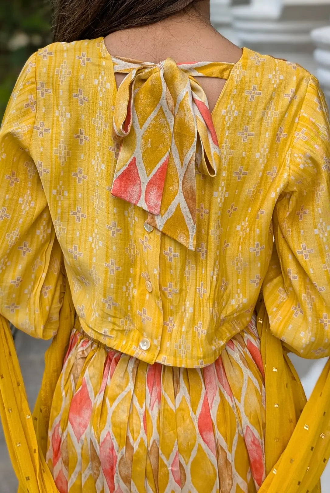 Rooh Mustard Girls Lehenga Choli Set with Dupatta in Muslin Cotton Nimbu