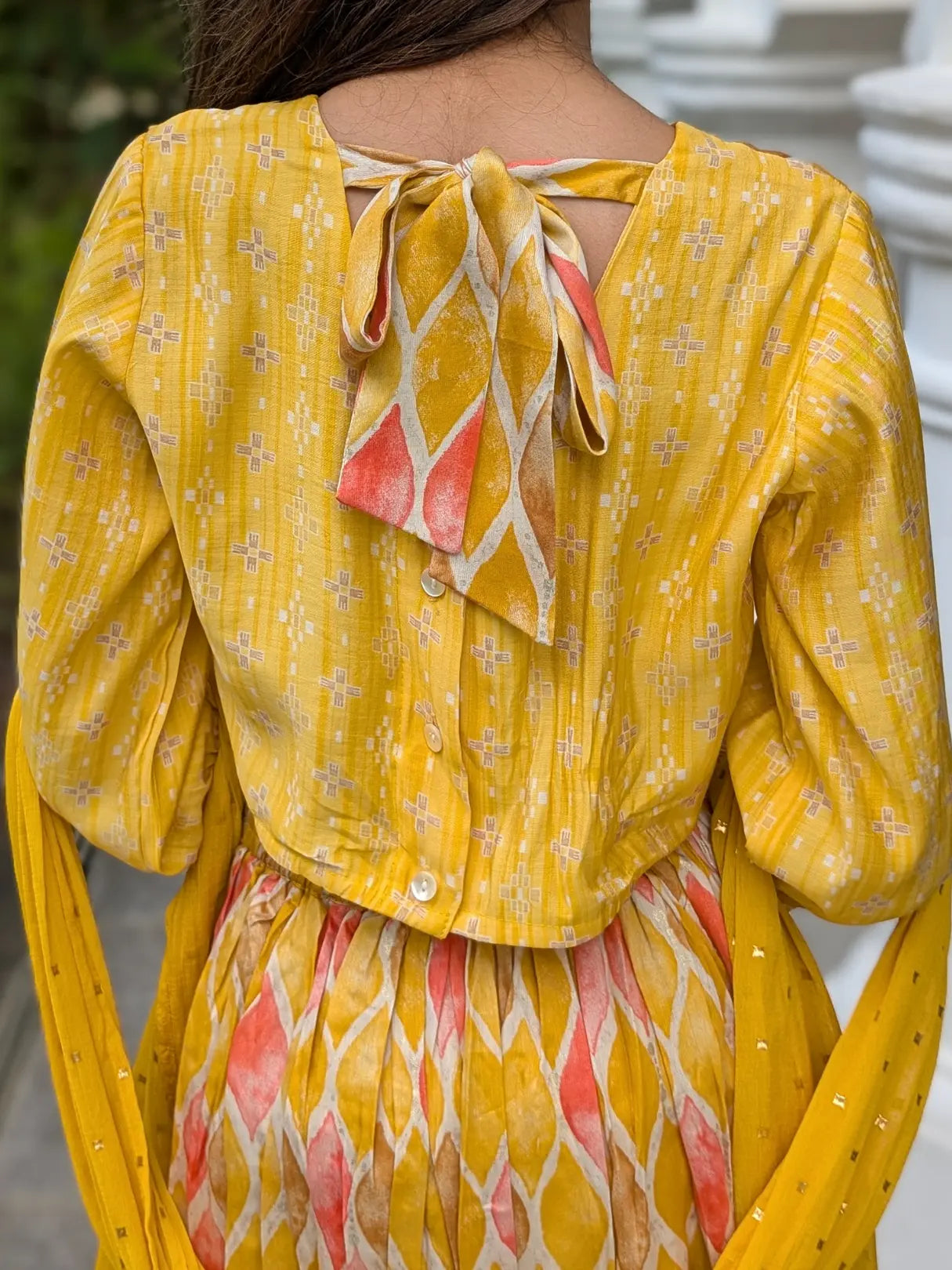 Rooh Mustard Girls Lehenga Choli Set with Dupatta in Muslin Cotton Nimbu