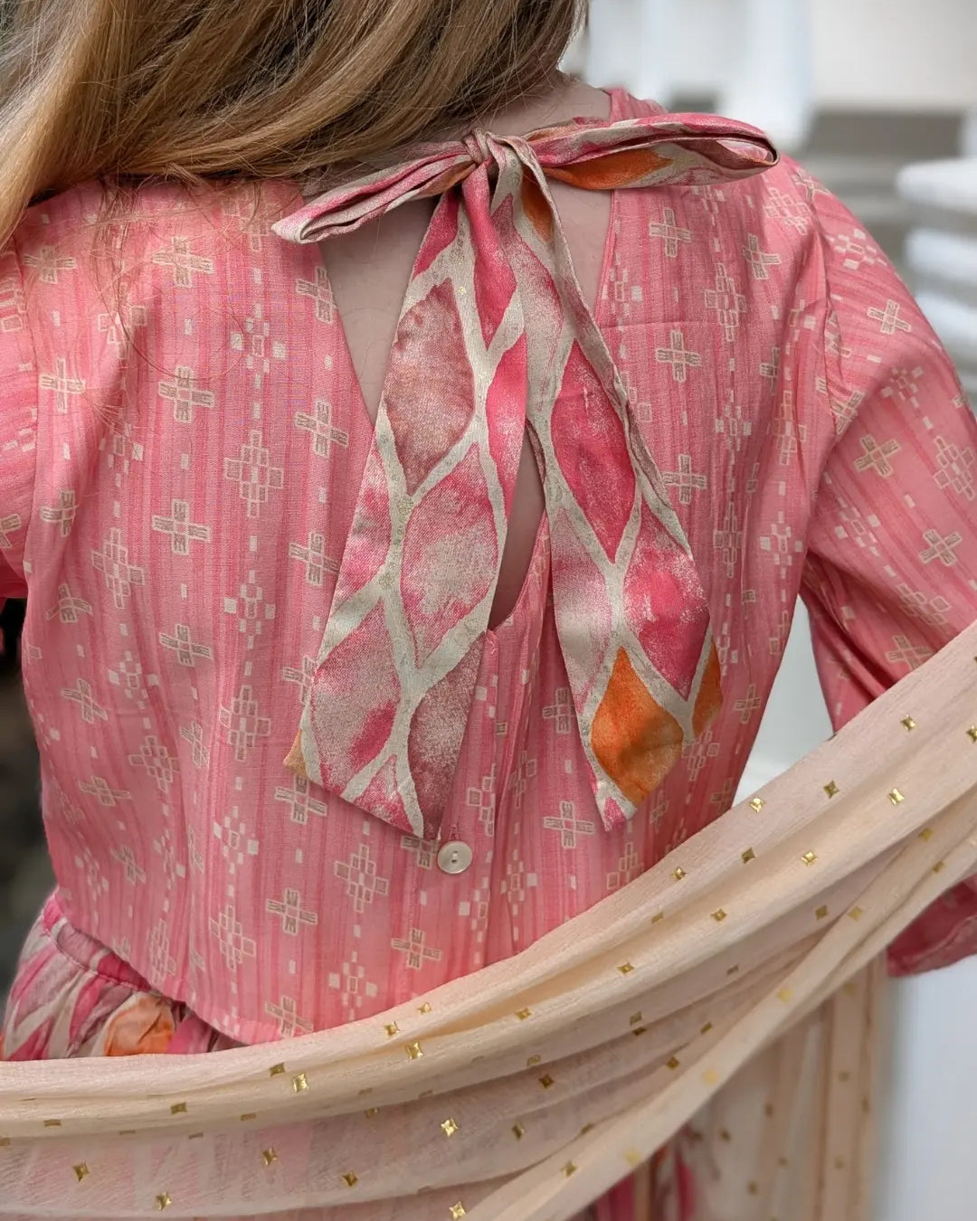 Rooh Pink Girls Lehenga Choli Set with Dupatta in Muslin Cotton Nimbu