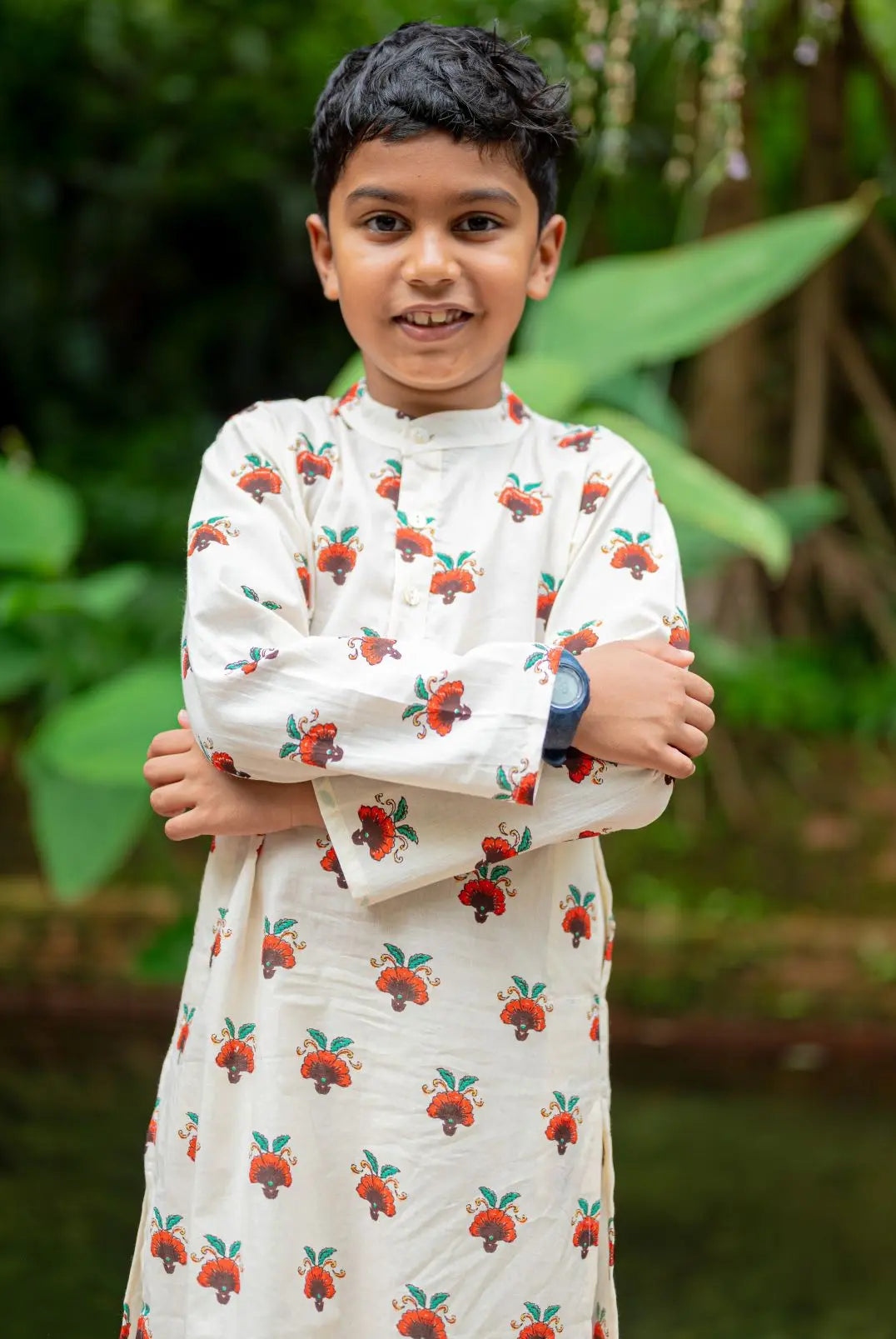 Rosa Boys Cotton Kurta Pajama Set in Off White Nimbu