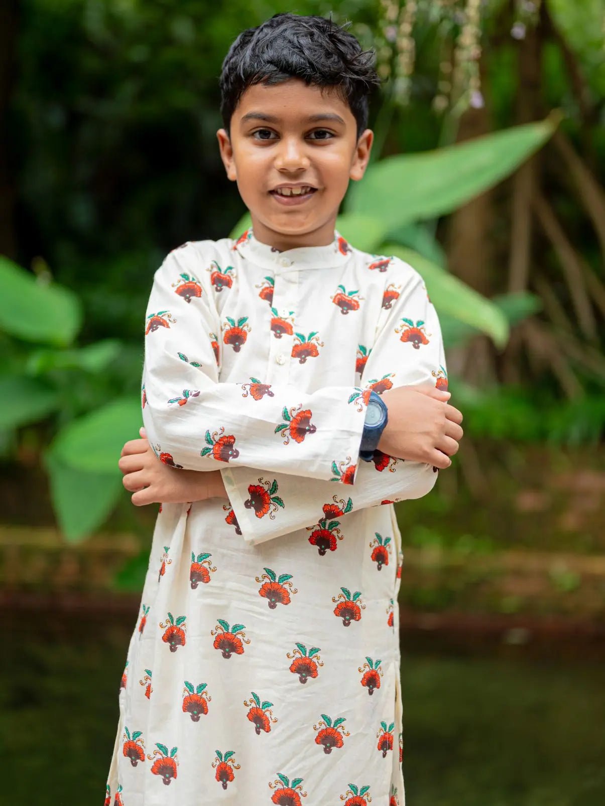 Rosa Boys Cotton Kurta Pajama Set in Off White Nimbu