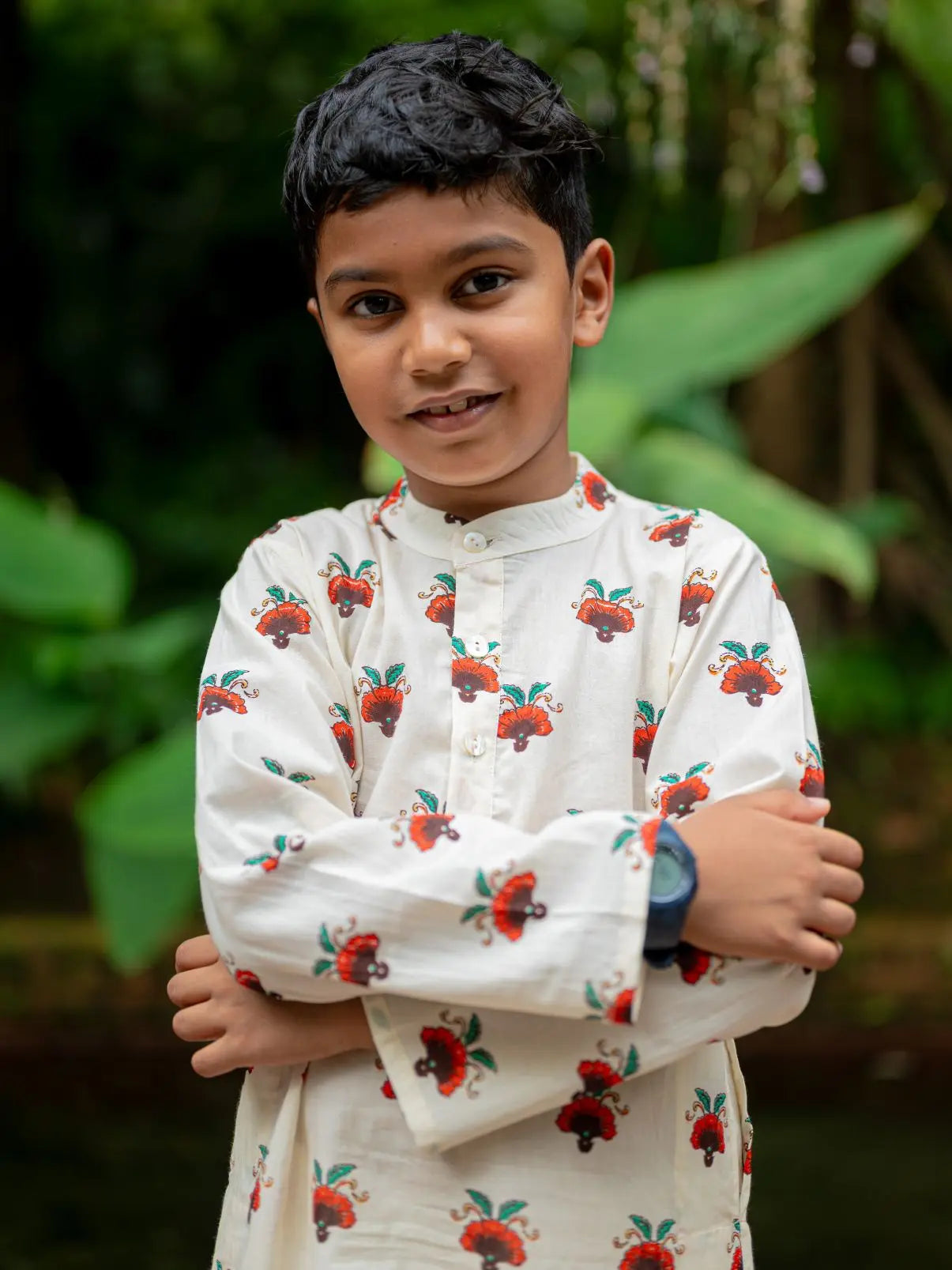 Rosa Boys Cotton Kurta Pajama Set in Off White Nimbu