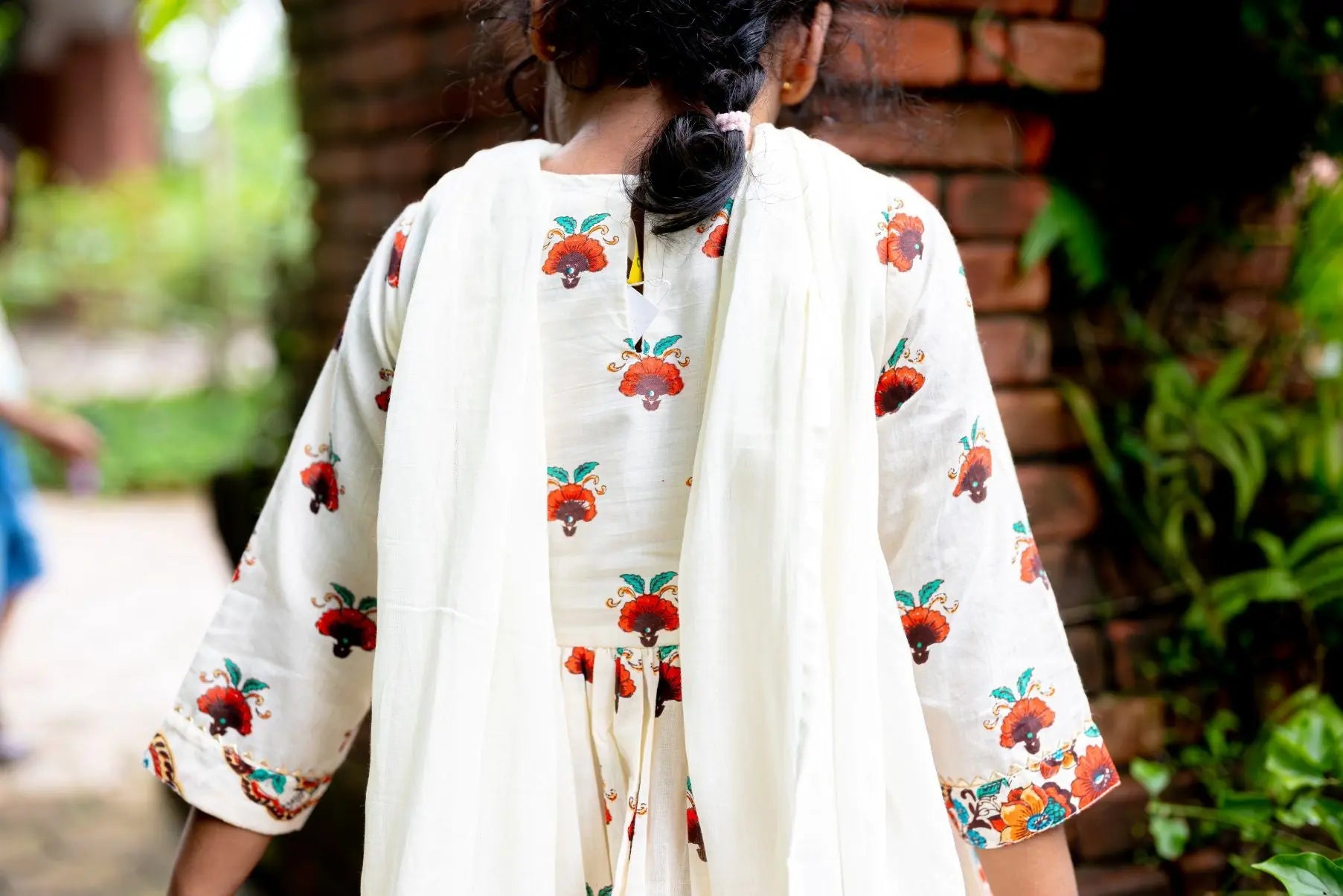 Rosa Girls Anarkali with Dupatta Set in Off White Nimbu