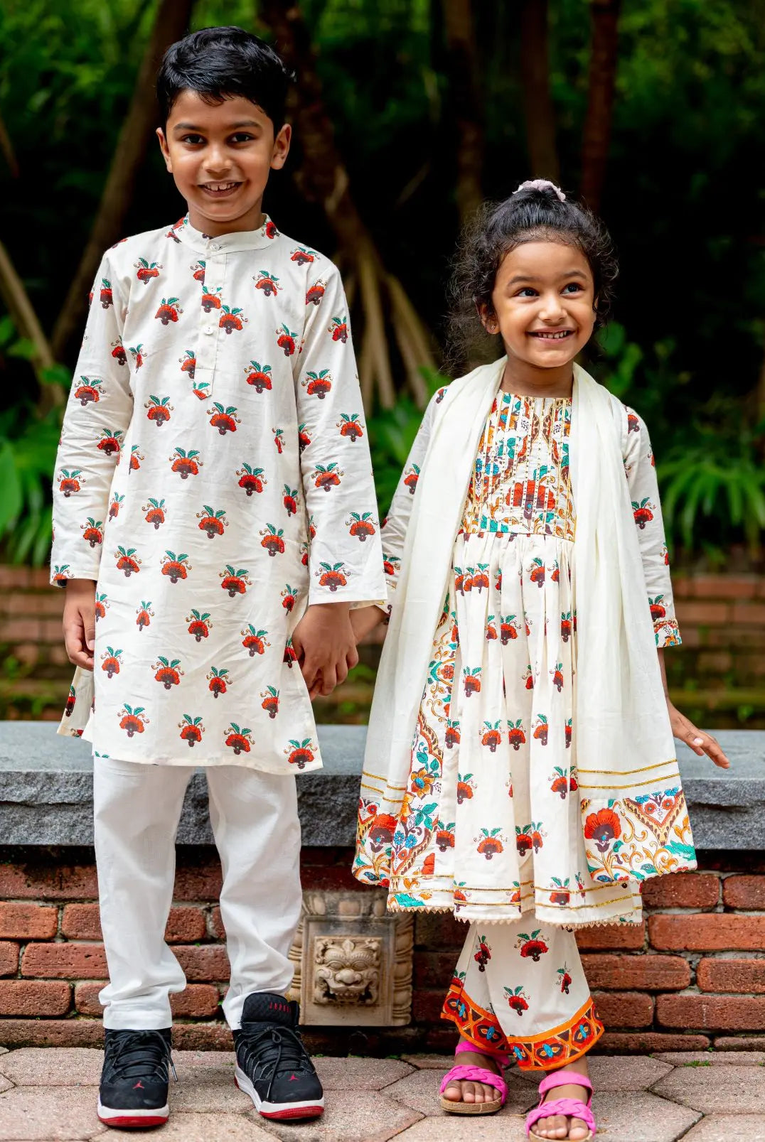 Rosa Boys Cotton Kurta Pajama Set in Off White Nimbu