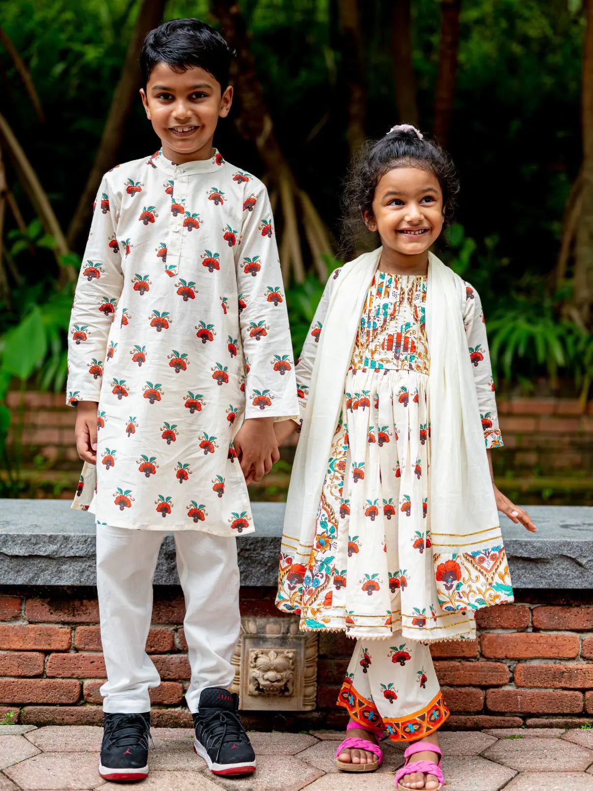 Rosa Boys Cotton Kurta Pajama Set in Off White Nimbu