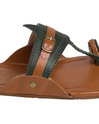 Olive Tan Boys' Kolhapuri Sandals Pretty Random Design