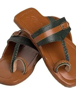 Olive Tan Boys' Kolhapuri Sandals Pretty Random Design