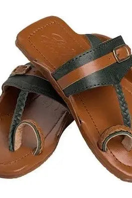 Olive Tan Boys' Kolhapuri Sandals Pretty Random Design