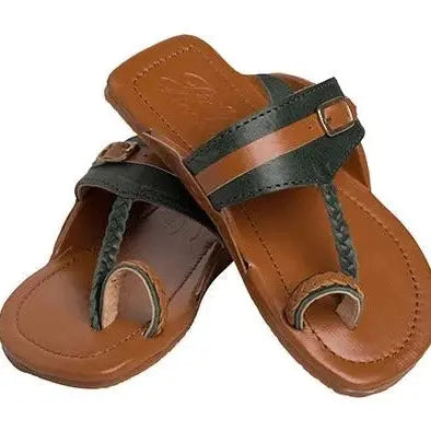 Olive Tan Boys' Kolhapuri Sandals Pretty Random Design