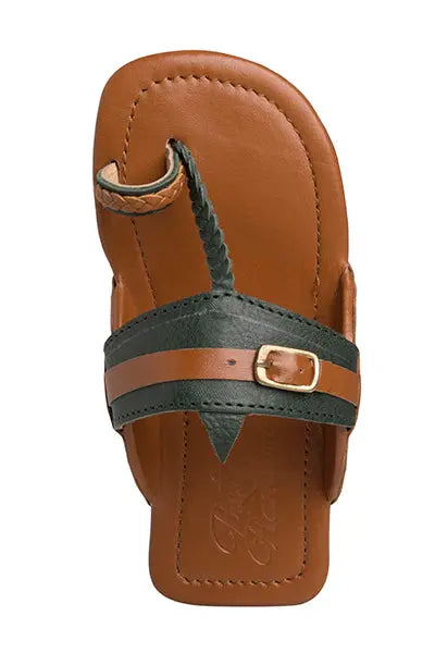 Olive Tan Boys' Kolhapuri Sandals Pretty Random Design
