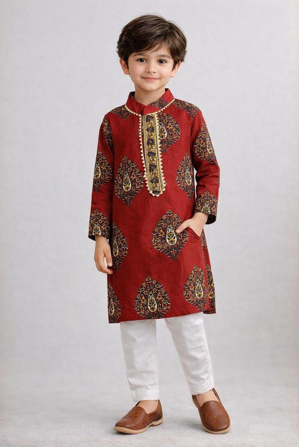 Nimbu Saaj Boota Maroon Kurta Pajama