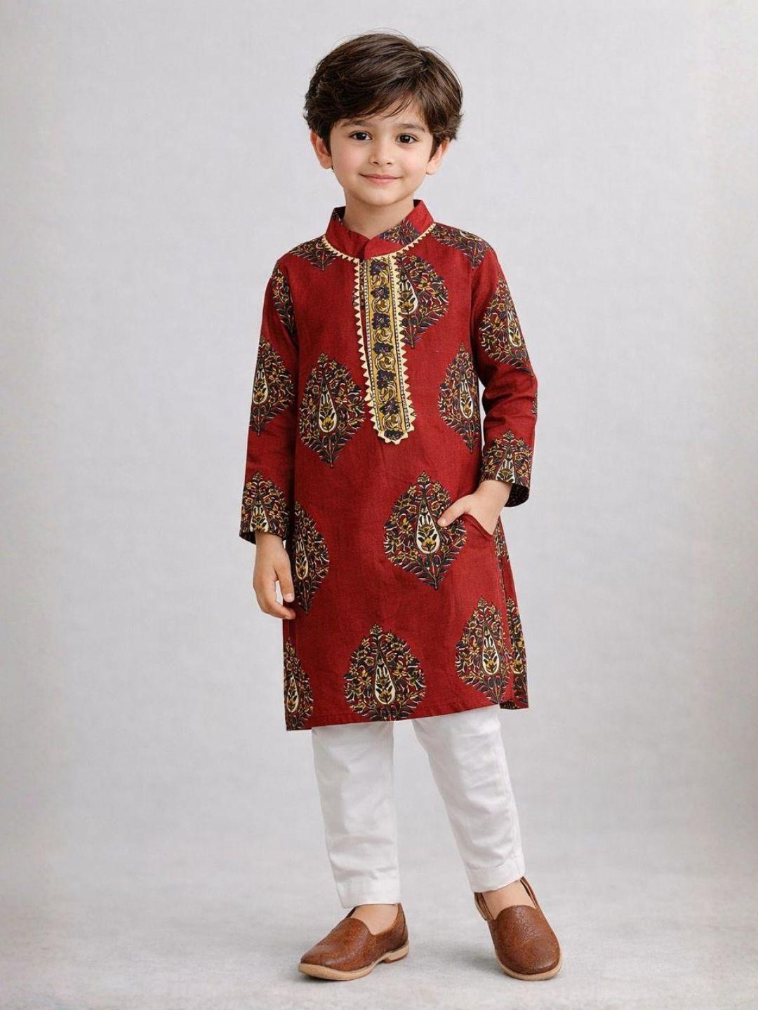 Nimbu Saaj Boota Maroon Kurta Pajama