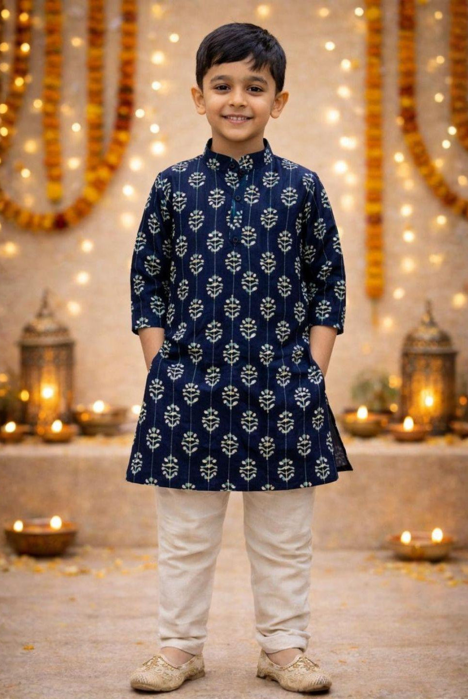 Nimbu Saaj Floral Indigo Kurta Pajama