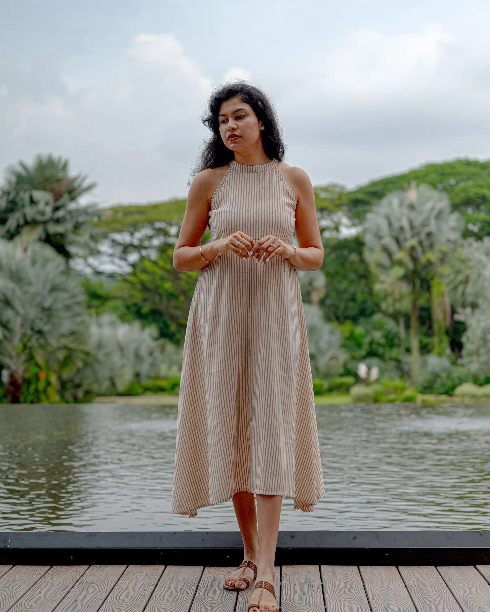 Samar Women's Halter Dress in Muslin Cotton Nimbu